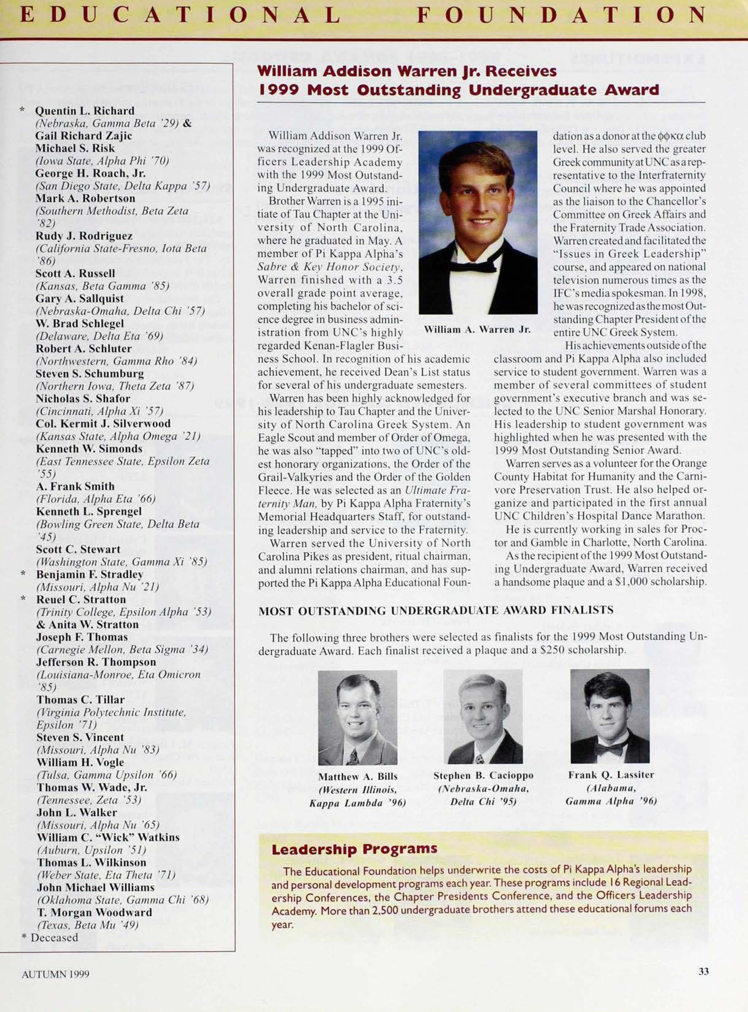 Leadership Programs, Continued, Autumn 1999